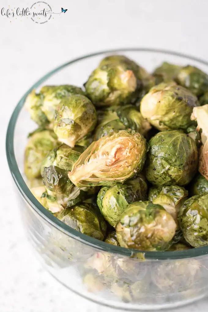 These Oven Roasted Brussels Sprouts are the perfect, healthy, vegan side dish for dinner or holiday gatherings. Simply seasoned and always delicious! (vegan, gluten-free) #vegan #glutenfree #oliveoil #roasted #vegetarian #brusselsprouts #side