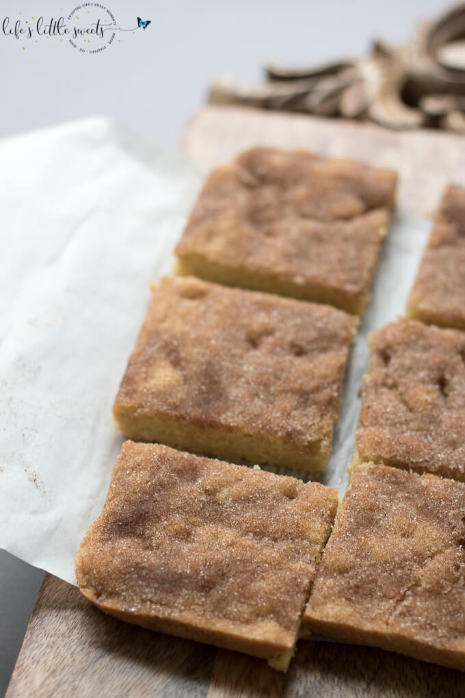 Snickerdoodle Cookie Bars have all the great, sweet taste of Perfect Snickerdoodle Cookies in a easy to prepare cookie bar. Topped with cinnamon sugar mixture, these bars have all the deliciousness of a snickerdoodle cookie. (makes 9 bars) #cookies #bars #cinnamon #snickerdoodles #snickerdoodle #sugar #Saigoncinnamon