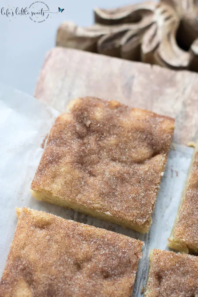 Snickerdoodle Cookie Bars have all the great, sweet taste of Perfect Snickerdoodle Cookies in a easy to prepare cookie bar. Topped with cinnamon sugar mixture, these bars have all the deliciousness of a snickerdoodle cookie. (makes 9 bars) #cookies #bars #cinnamon #snickerdoodles #snickerdoodle #sugar #Saigoncinnamon