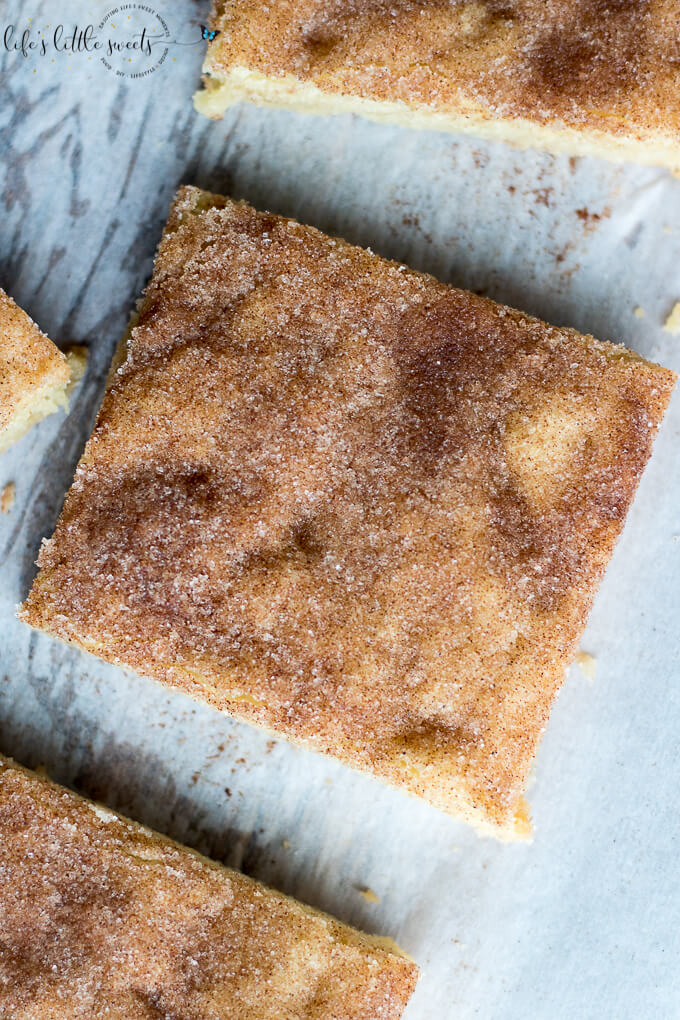 Snickerdoodle Cookie Bars have all the great, sweet taste of Perfect Snickerdoodle Cookies in a easy to prepare cookie bar. Topped with cinnamon sugar mixture, these bars have all the deliciousness of a snickerdoodle cookie. (makes 9 bars) #cookies #bars #cinnamon #snickerdoodles #snickerdoodle #sugar #Saigoncinnamon