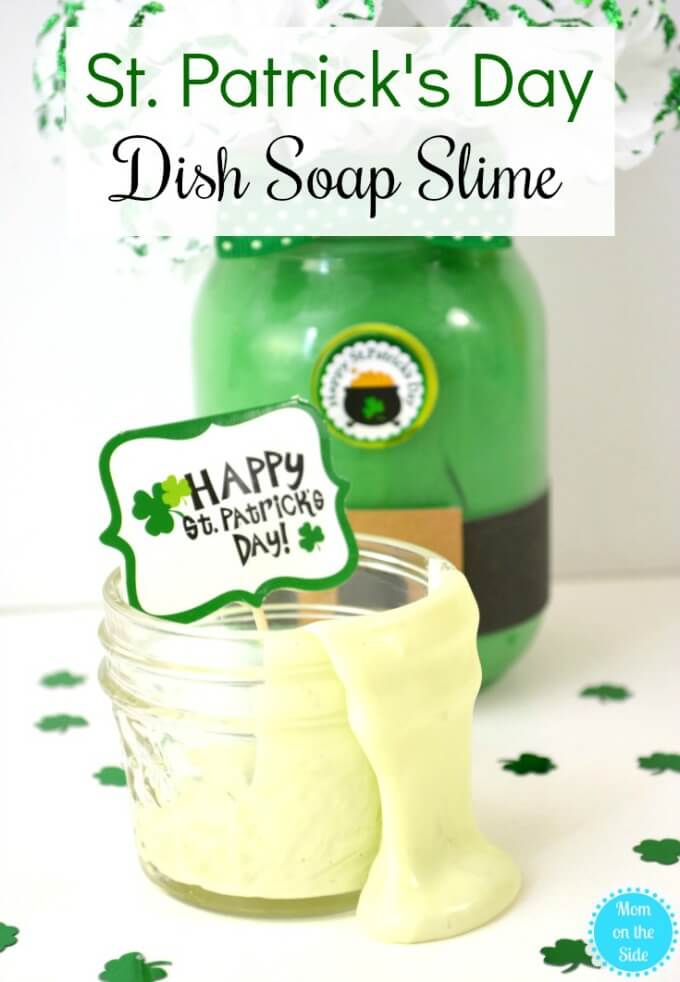 St. Patrick’s Day Dish Soap Slime from Mom on the Side | Slime Recipes - here is a collection of great Slime Recipes! Try this fun, sensory activity with your kids. #slime #diy #kidsactivities #diyslime #roundup