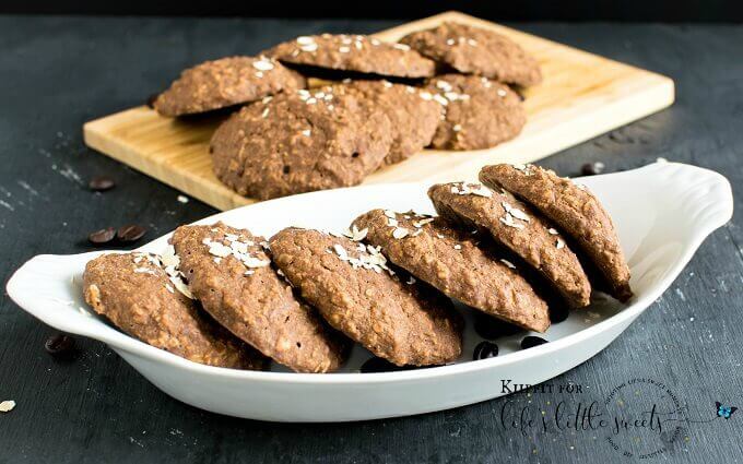 These Mocha Oatmeal Cookies are soft and chewy with a distinct flavor of fresh brewed coffee.  These vegan cookies are easy to bake and heavenly for taste buds especially if you are coffee lover. #mocha #oatmeal #cookies #healthy #vegetarian #recipe #maplesyrup #cocoapowder #brownsugar #dairyfree