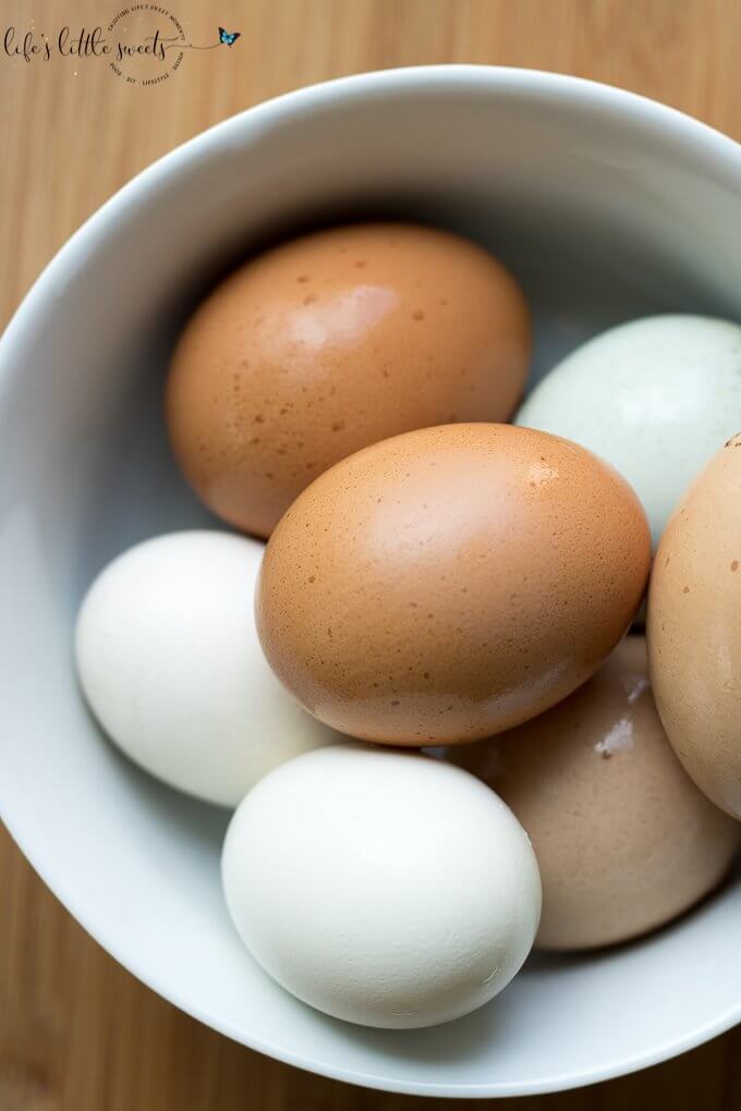Eggs in a white bowl