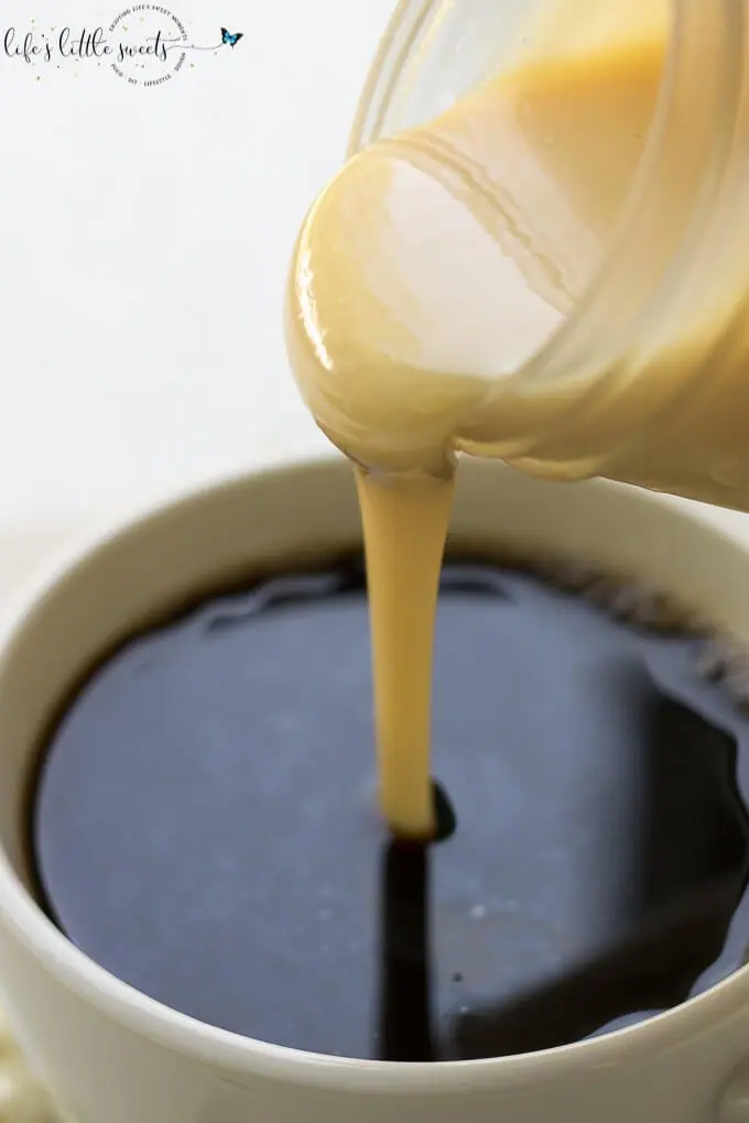 pouring Sweetened Condensed Milk into black Coffee