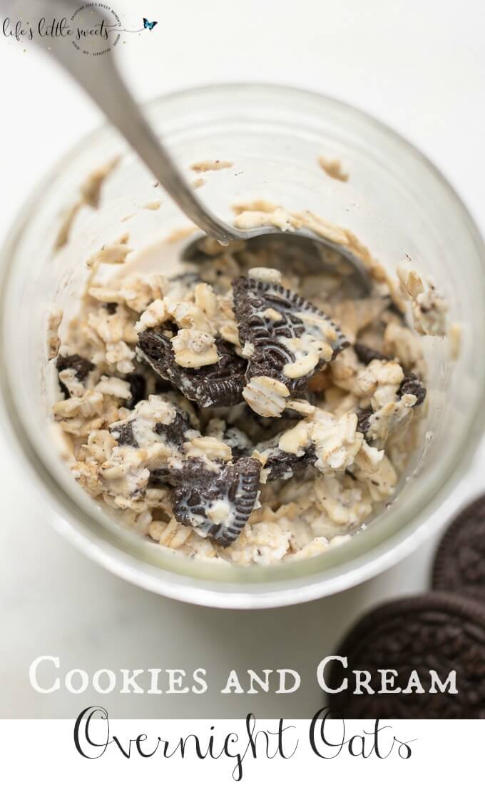Cookies and Cream Overnight Oats  in a mason jar