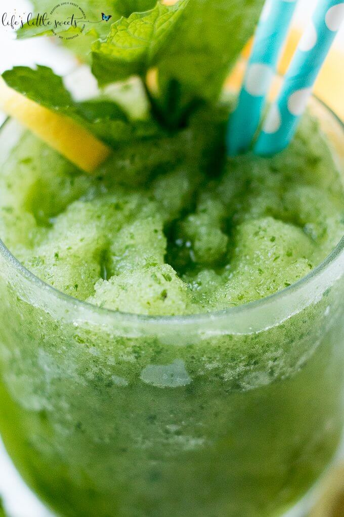 Frozen Mint Lemonade, also called Limonana (a Middle Eastern Frozen Mint Lemonade) is one of the MOST refreshing drinks of the Summer months. If it's hot and you need to cool down fast with a sweet and sour, frozen drink - this is it! (vegan, gluten free) #frozen #drink #slushie #limonana #lemonade #mint #spearmint #freshmint #Summerdrinks