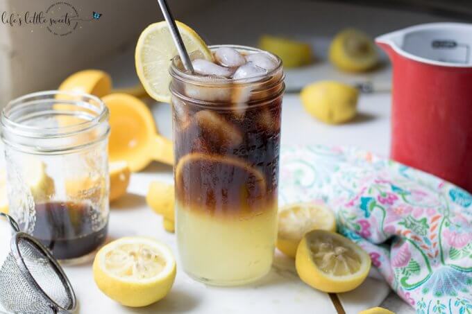 Coffee Lemonade – for those people so crazy for coffee that they will just about try any coffee drink. Enjoy this refreshing, sweet coffee drink to chase away the heat and humidity! #coffeelemonade #coffee #lemonade #iced #simplesyrup #drink #cold