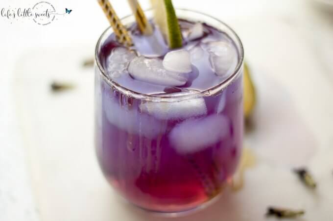 Blue Butterfly Pea Flower Tea recipe on white surface with lime