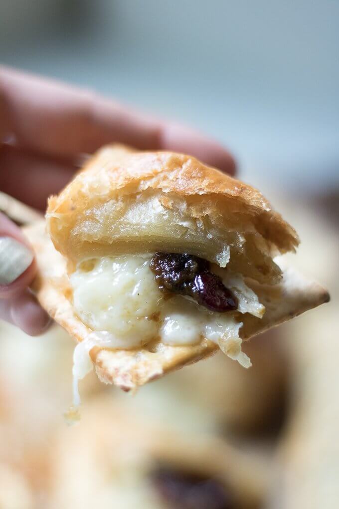 Puff Pastry Baked Brie on a cracker