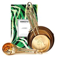 Homestia Gold Measuring Cups and Spoons Set Stainless Steel 8 PIECE for Dry and Liquid Ingredients Engraved Measurement Heavy Duty Baking & Cooking Utensils