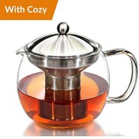 Teapot Kettle with Warmer - Tea Pot and Tea Infuser Set - Glass Tea Maker Infusers Holds 3-4 Cups Loose Leaf Iced Blooming or Flowering Tea Filter- Teapots Kettles Tea Strainer Steeper Tea Pots