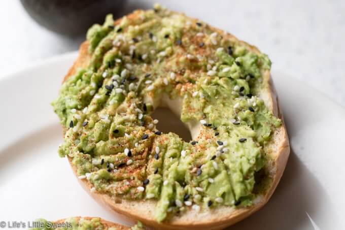 Avocado Bagel Toast on a white plate