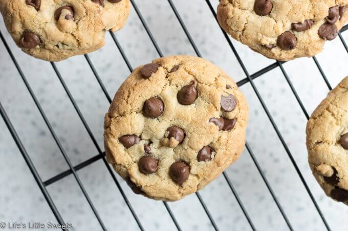 These Gluten Free Chocolate Chip Cookies are tall, soft inside with a crisp edge. Perfect for when you have a Chocolate Chip Cookie craving but don't want or can't have flour - you won't miss the flour once you taste these delicious cookies!  #cookies #glutenfree #bobsredmill #chocolate #cookies #chocolatechip #dessert #sweet #glutenfreeflour