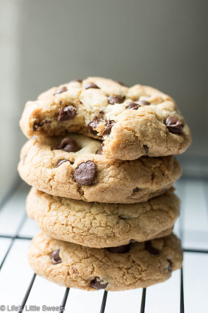 These Gluten Free Chocolate Chip Cookies are tall, soft inside with a crisp edge. Perfect for when you have a Chocolate Chip Cookie craving but don't want or can't have flour - you won't miss the flour once you taste these delicious cookies!  #cookies #glutenfree #bobsredmill #chocolate #cookies #chocolatechip #dessert #sweet #glutenfreeflour