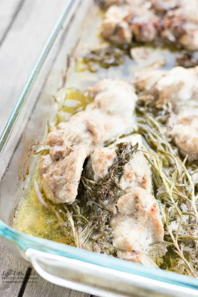 Balsamic Herb Baked Chicken Thighs in a baking dish