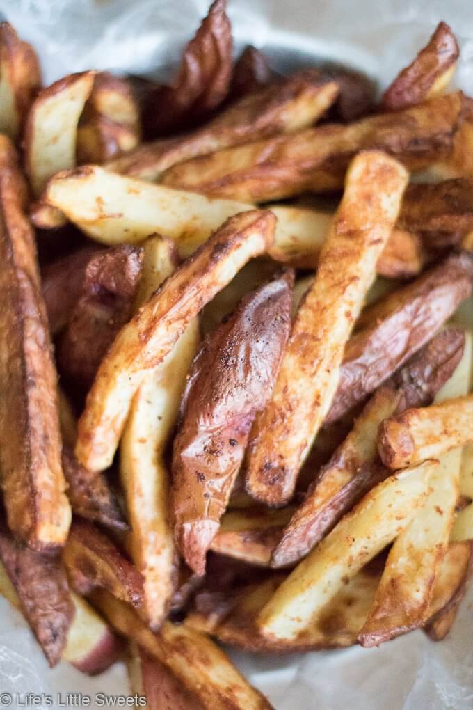 a close up of French fries made in an air fryer