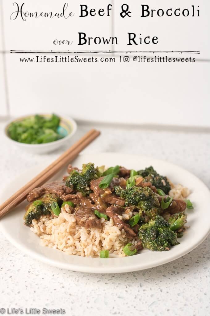 Homemade Beef and Broccoli over Brown Rice is a savory, stir-fry dish that has thin-cut strips of lean, flank steak, crisp, bite-size, broccoli florets, a savory, garlic-infused brown sauce over steaming hot, brown rice. Make this popular Chinese-American cuisine take-out dish at home! #beef #broccoli #brownrice #dinner #ChineseAmerican #takeout #homemade #recipe 