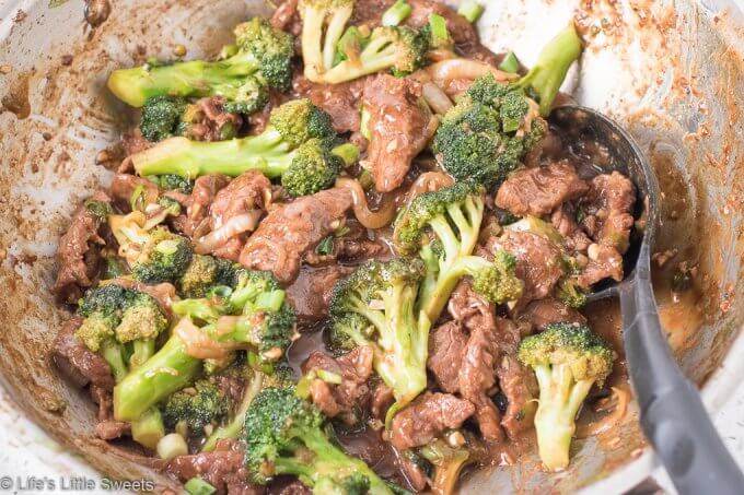 Homemade Beef and Broccoli over Brown Rice is a savory, stir-fry dish that has thin-cut strips of lean, flank steak, crisp, bite-size, broccoli florets, a savory, garlic-infused brown sauce over steaming hot, brown rice. Make this popular Chinese-American cuisine take-out dish at home! #beef #broccoli #brownrice #dinner #ChineseAmerican #takeout #homemade #recipe 