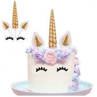 Yashell 9625321410 Topper, Reusable Gold Horn,Ears and Eyelashes Cake Value Set for Unicorn Party Decoration for Baby Shower，Weddin
