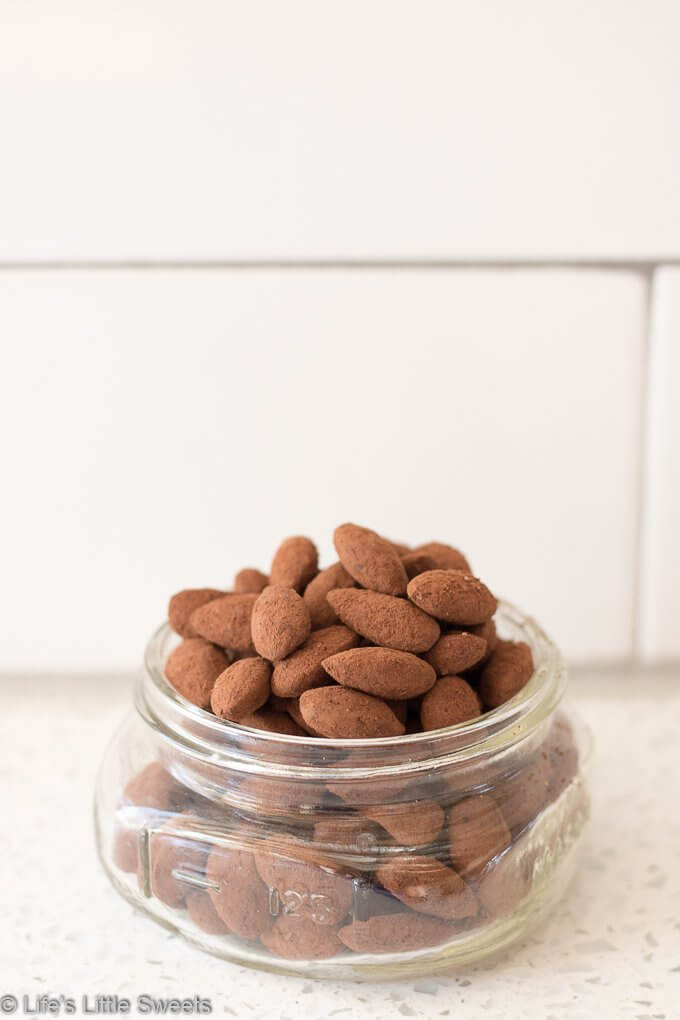 Cocoa Almonds in a mason jar in a white kitchen