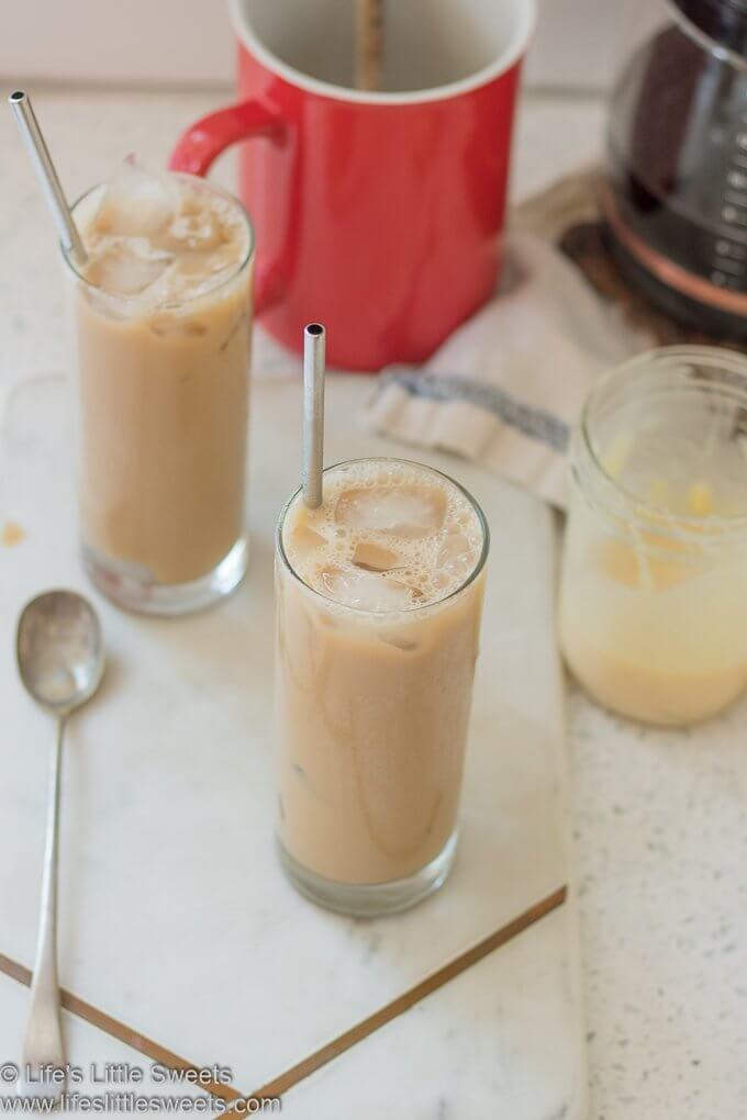 Sweetened Condensed Milk Iced Coffee with ingredients lifeslittlesweets.com