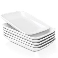 Delling 8 in Ultralight Ceramic Dessert/Appetizer Plates, Rectangular Salad Plates for Fruit, Cheese, Dessert, Lunch and More - Set of 6, White