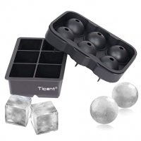 Ticent Ice Cube Trays (Set of 2), Silicone Sphere Whiskey Ice Ball Maker with Lids & Large Square Ice Cube Molds for Cocktails & Bourbon - Reusable & BPA Free