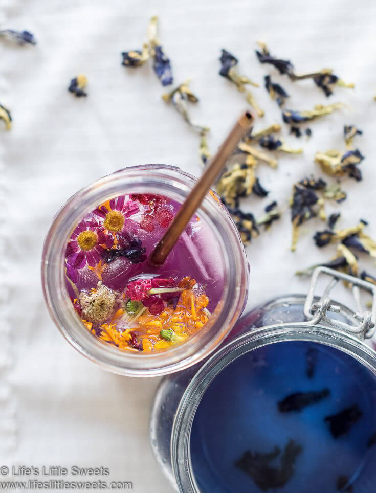 Butterfly Pea Flower Gin Mule overhead view (lifeslittlesweets.com)