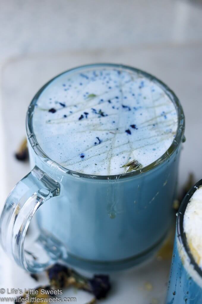blue latte with a honey drizzle