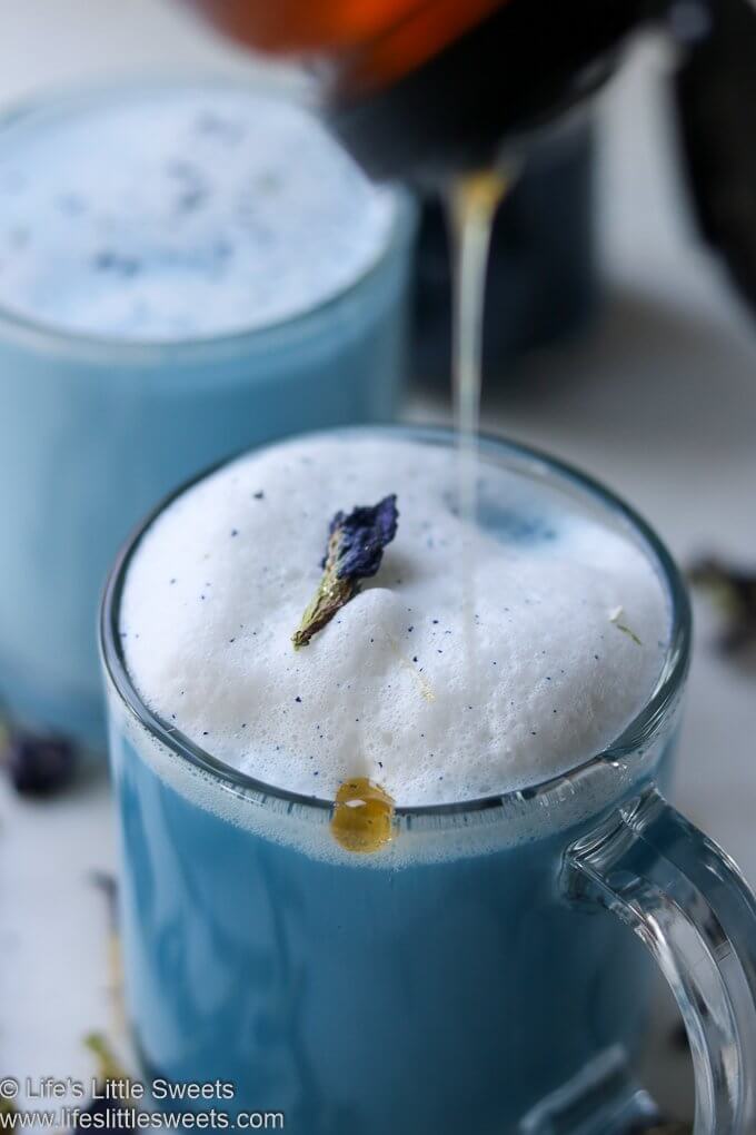 honey on Blue Butterfly Pea Flower Tea Latte 