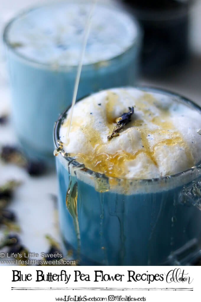 This Blue Butterfly Pea Flower Recipe Collection is a fun one. Blue butterfly pea flowers are a popular flower being used recently in many sweet drink recipes. They are a purple and blueish flower that get dried and used in these recipes for added antioxidants and its fun color changing effects. #Butterflypeaflower #mermaid #color #drinks #hotdrinks #colddrinks