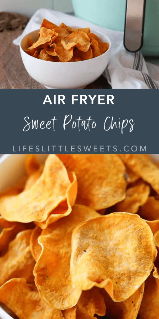 air fryer sweet potato chips with text overlay