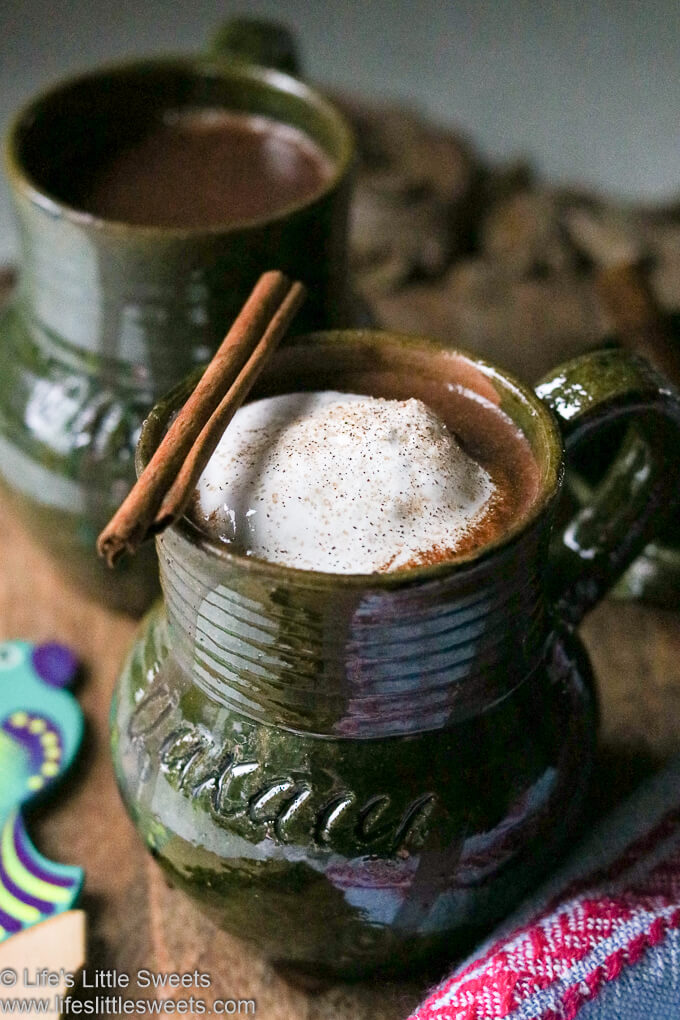 Mexican Hot Chocolate in a green mug www.lifeslittlesweets.com