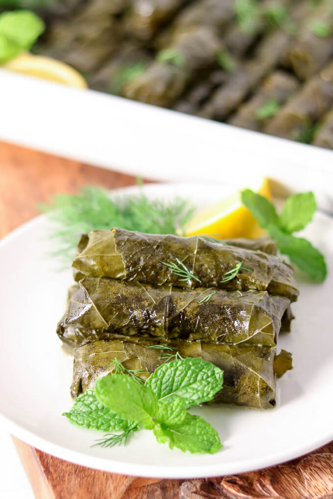 Vegetarian Stuffed Grape Leaves on Sofabfood #ad #sofabfood @sofabfood #dolmas #vegetarian #stuffedgrapeleaves