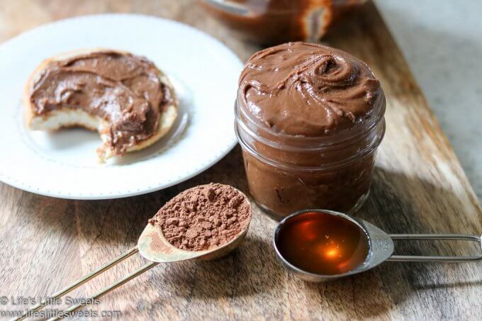 Chocolate Peanut Butter with ingredients and on a bagel