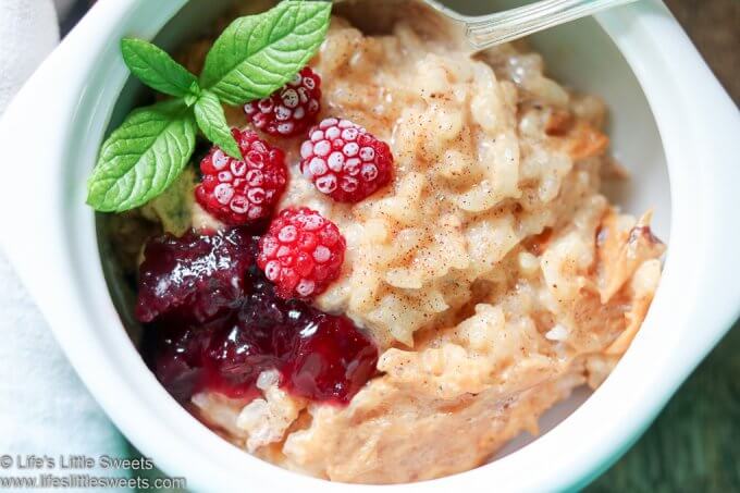Rice Pudding Recipe in a bowl with mint