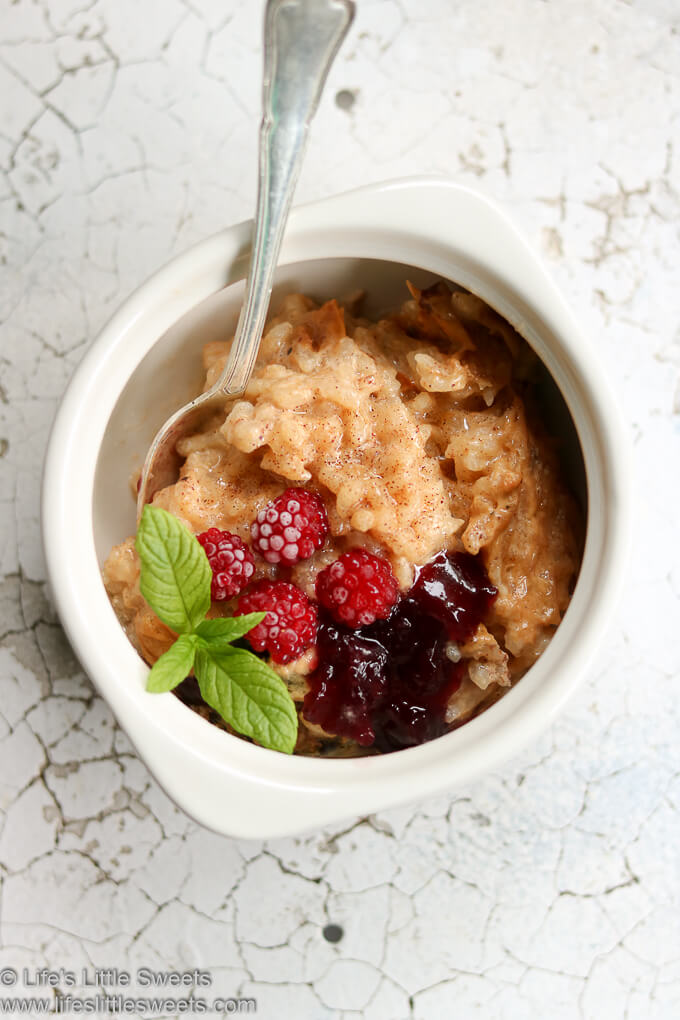 Rice Pudding Recipe overhead with berries