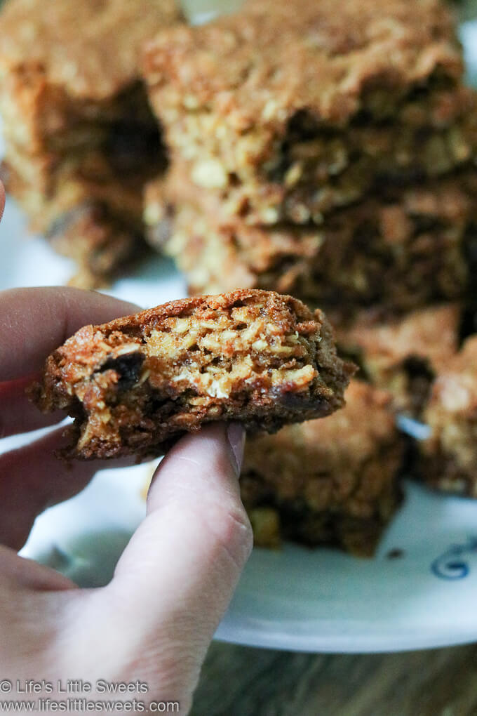 oatmeal cookie bar with a bite taken out of it