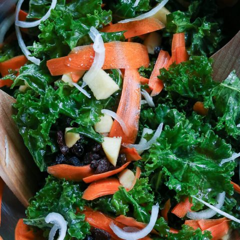 Apple Carrot Raisin Massaged Kale Salad