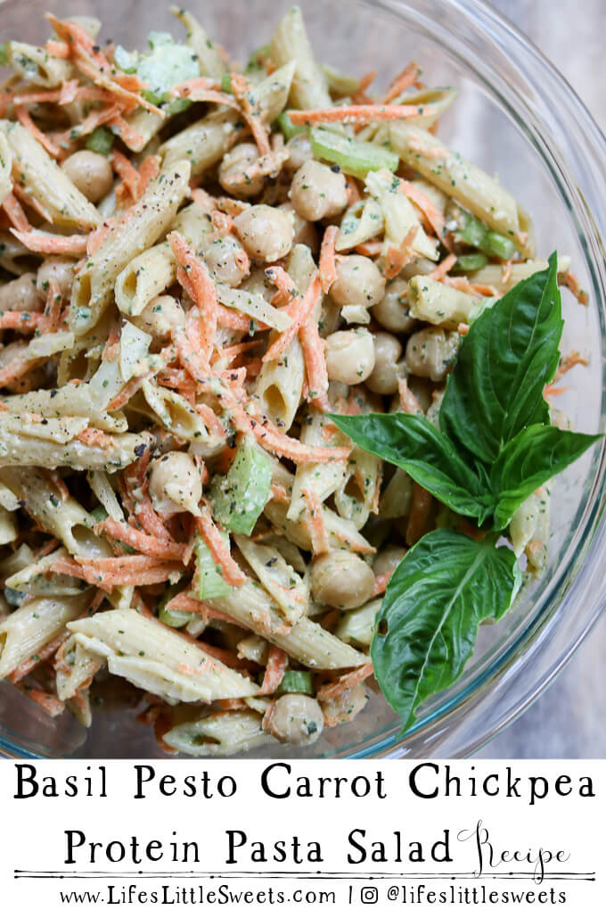Basil Pesto Carrot Chickpea Protein Pasta Salad