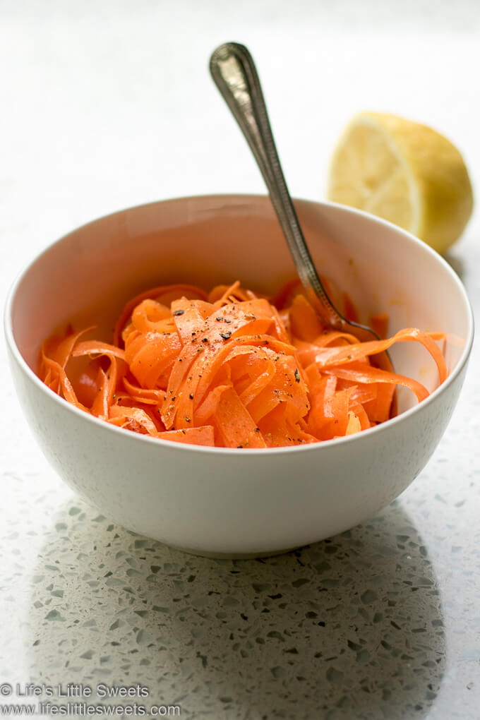 Carrot Ribbon Salad with a lemon in the background