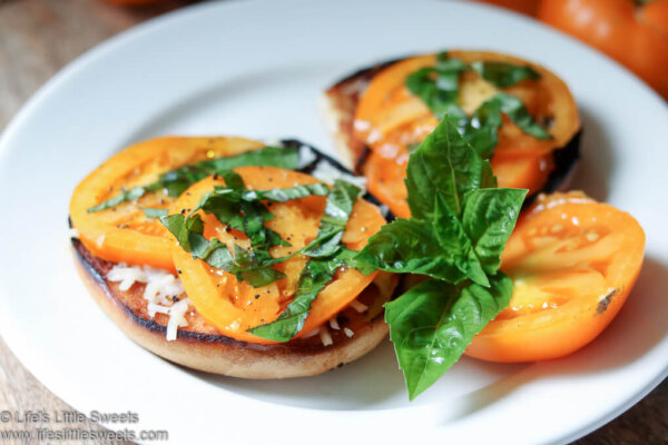 Tomato Basil Mozzarella Bagel Toast - Life's Little Sweets Tomato Basil Mozzarella Bagel Toast - Life's Little Sweets
