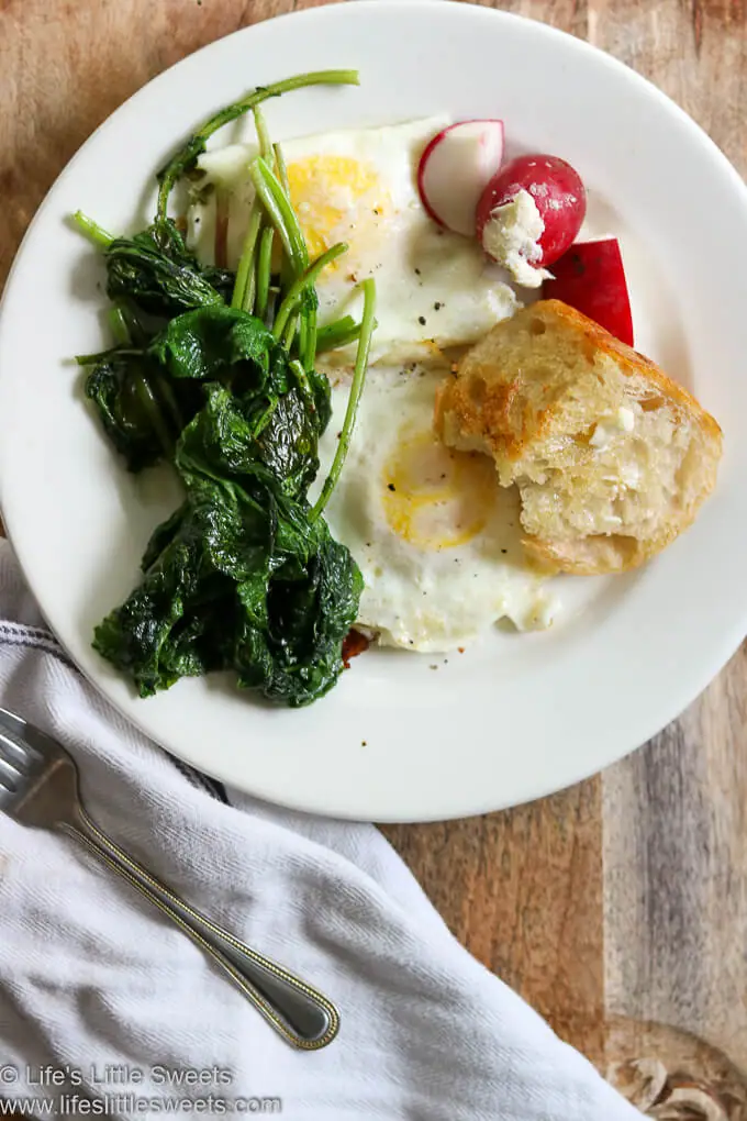 Eggs with Sautéed Radish Greens and Toast