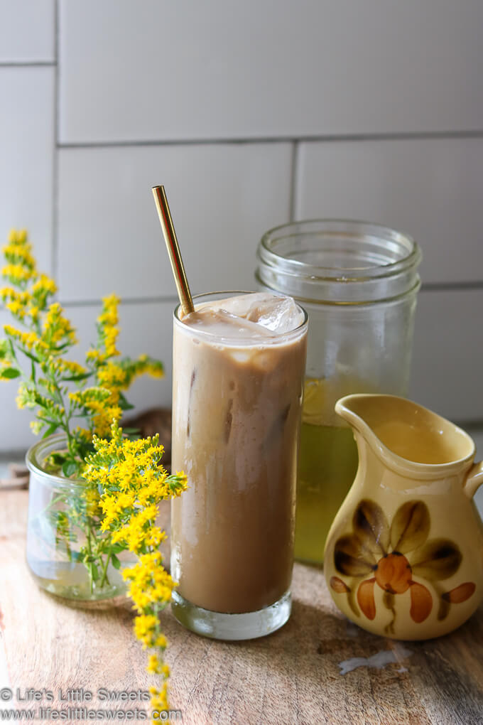 Goldenrod Iced Coffee in a white kitchen
