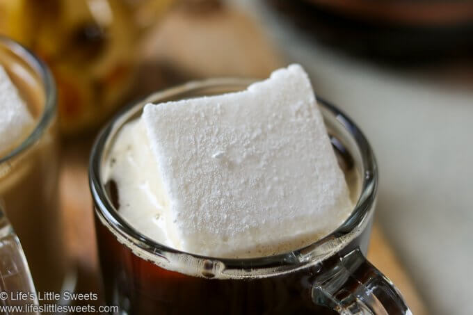 Marshmallow Coffee, marshmallows floating in black coffee