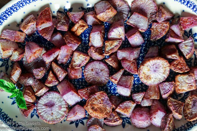 overhead view of Roasted Radishes