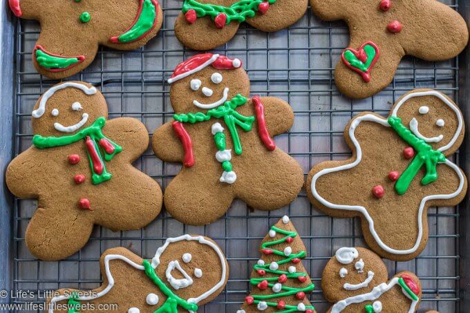 decorated Gingerbread Cutout Cookies on a wire cooling rack