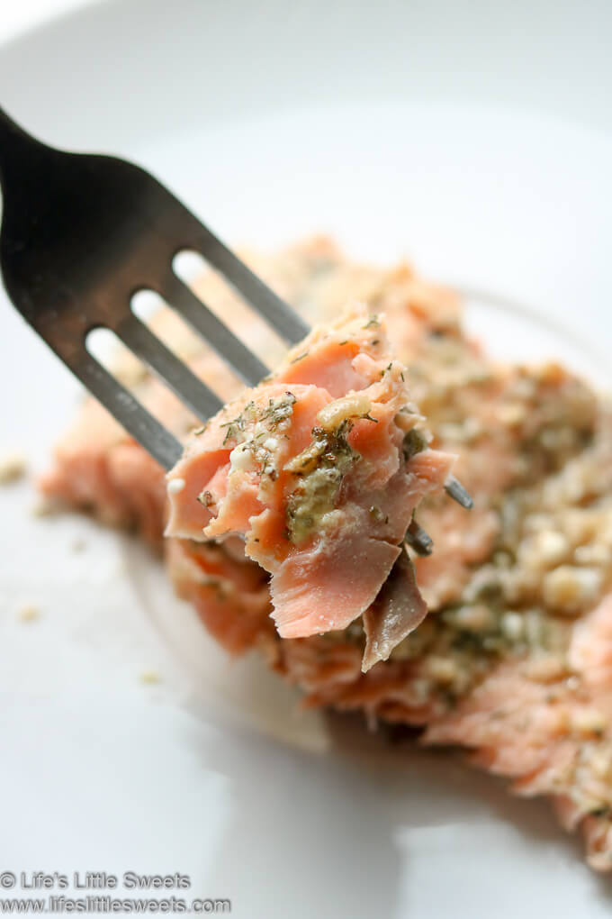 Dill Dijon Garlic Baked Salmon is tender and flavorful, simply prepared, and takes only 15 minutes to make! Make this healthy Salmon dish for lunch or dinner. (makes 2-4 servings) #salmon #fish #dinner #recipe #healthy #bakedsalmon