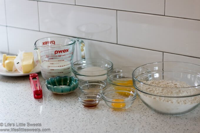ingredients for chocolate babka bread on a white kitchen counter