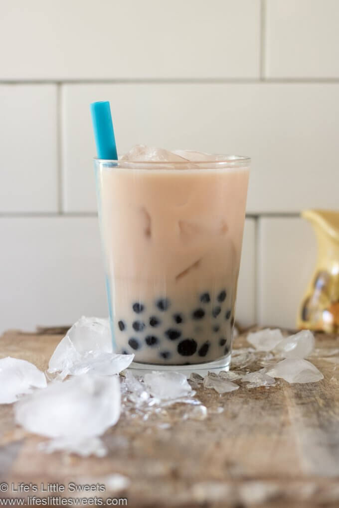 Bubble Tea Recipe (Boba Tea) with ice and a blue straw